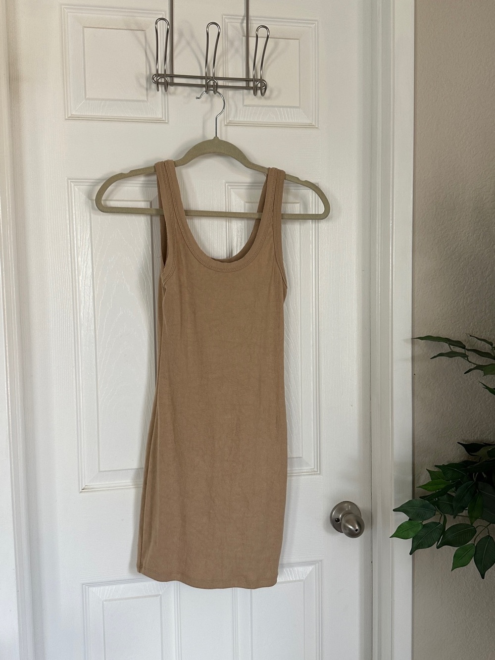 Sleeveless Tank Mini Dress in light tan